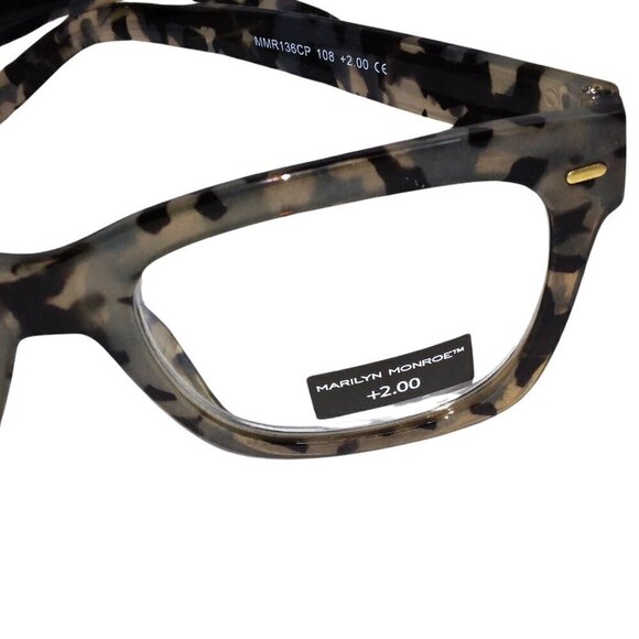 MARILYN MONROE WOMEN'S READING GLASSES +2.00 - GRAY & BLACK RECTANGLE FRAME - Picture 2 of 3